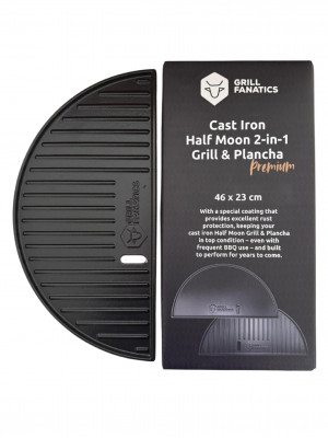 Grill Fanatics - Cast Iron Half Moon Plancha Griddle LARGE